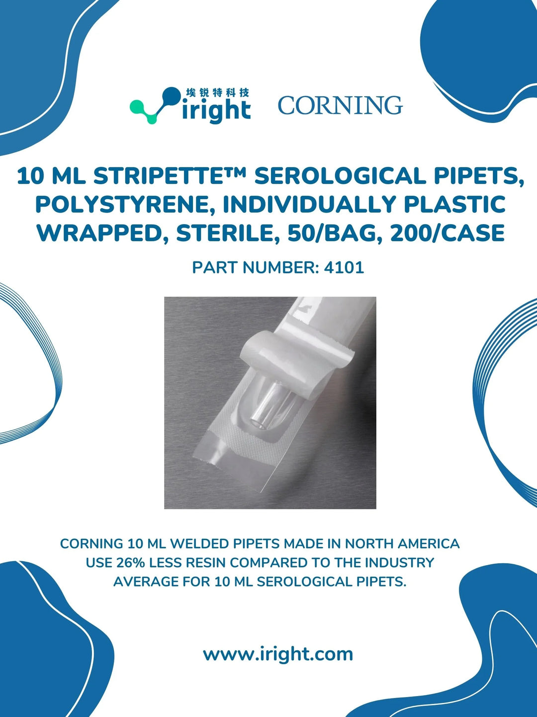 Corning, 4101, Costar® 10mL Stripette® Serological Pipets, Polystyrene, Individually Plastic Wrapped, Sterile, 50/Bag, 200/Case