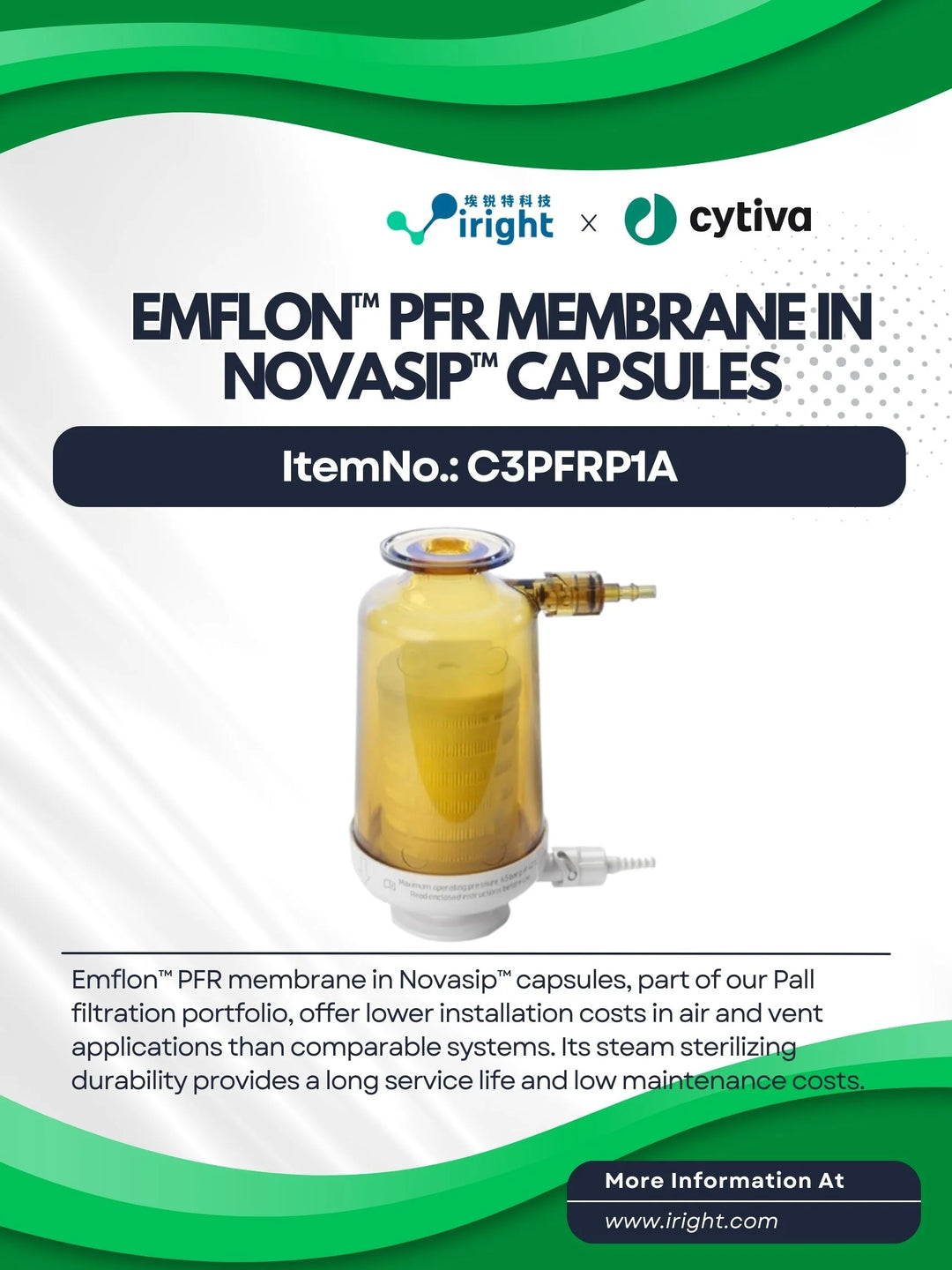 Cytiva, C3PFRP1A, Emflon™ PFR membrane in Novasip™ capsules – Iright
