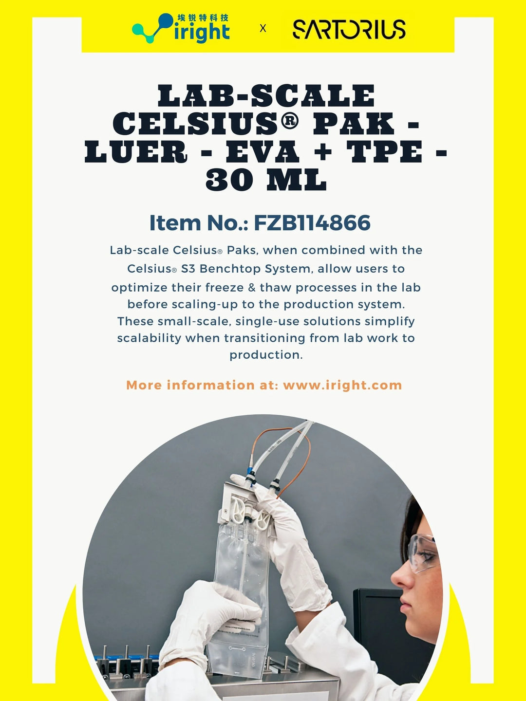 Sartorius, FZB114866, Lab-scale Celsius® Pak - Luer - EVA + TPE - 30 mL