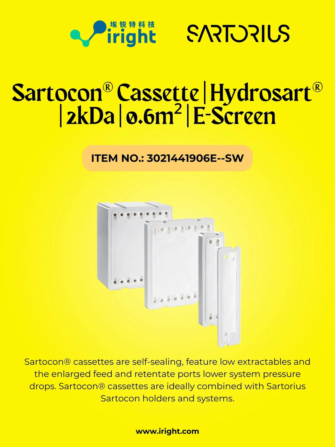 Sartorius, 3021441906E--SW, Sartocon® Cassette | Hydrosart® | 2kDa | 0.6m² | E-Screen