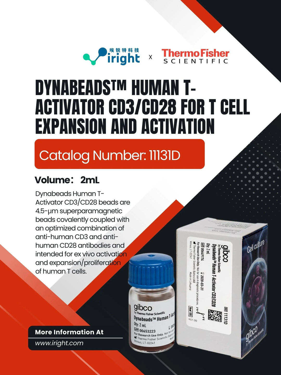 Thermo Fisher, 11131D, Dynabeads™ Human T-Activator CD3/CD28 for T Cell Expansion and Activation